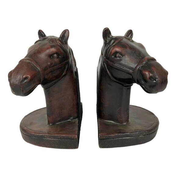 Resin Horse Head Bookends Brown Heavy Library Shelf Decor Realistic Design - Picture 1 of 9